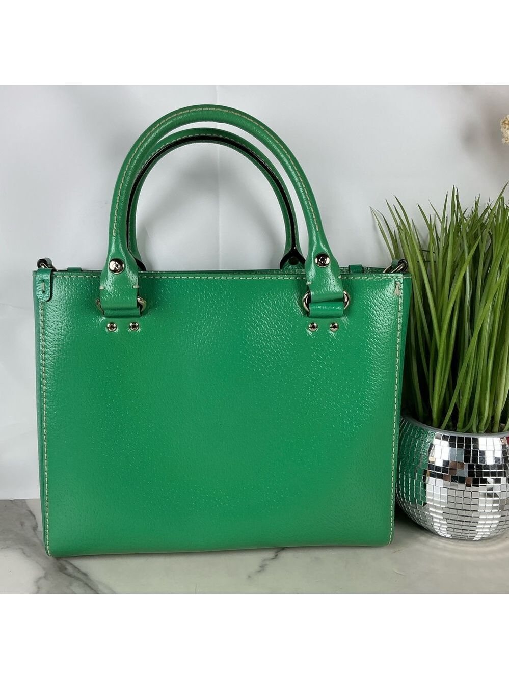 Kate Spade Quinn Wellesley Vibrant Green Satchel Crossbody Hand Bag Fall Spring‎ - Picture 10 of 13